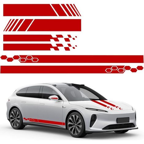 Juego de 6 pegatinas de rayas para capó de coche, rayas laterales de vinilo para automovilismo, espejo retrovisor modificado, decoración gráfica universal de rayas (estilo 1, rojo)