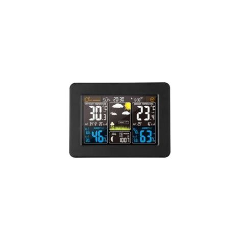 Drahtlose Wetterstation mit Innen-/Außensensoren, Innen- und Außenthermometer mit Zeitanzeige, vernetzte Wetterstation mit Anzeige von Uhrzeit, Datum, Temperatur, Luftfeuchtigkeit und digitalem Farbdi (1/4)
