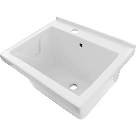 Vasca lavatoio 60x50 cm in ceramica bianca con foro rubinetto a sinistra (1/5)