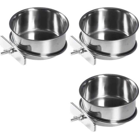 Gamelle Pour Oiseaux - Acier Inoxydable - Support De Suspension Intégré - Pour Petits Animaux - Lot De 3