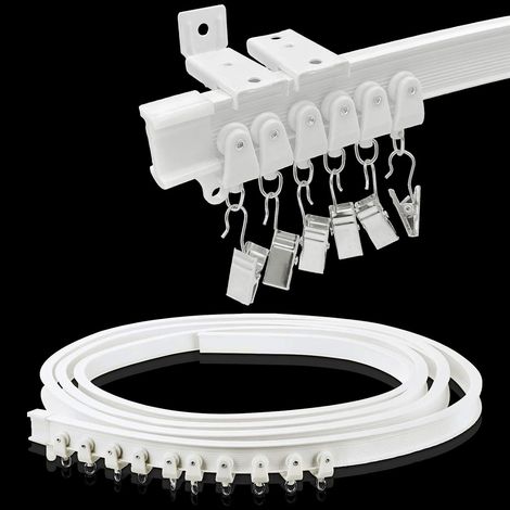 Rail de rideau de plafond (3 m), séparateur de pièce coulissant pliable et flexible, système de rail de plafond incurvé avec clips, alliage plastique de 2,9 m pour baie vitrée