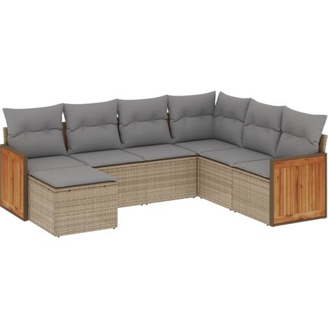 Set sofás de jardín 7 piezas y cojines ratán sintético beige vidaXL (1/3)