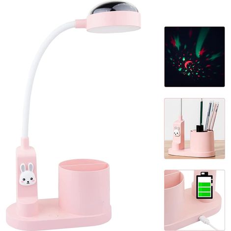 Lampe De Bureau Enfant - Projection Étoilée - Col De Cygne Réglable - Rechargeable 2000 Mah - 3 Niveaux De Luminosité - Rose ×1 (1/5)
