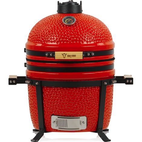 BBQ-Toro Kamado Grill Holzkohlegrill Ø 39 cm "SHIRO" mit Thermometer und Holzgriffen, Rot (1/5)