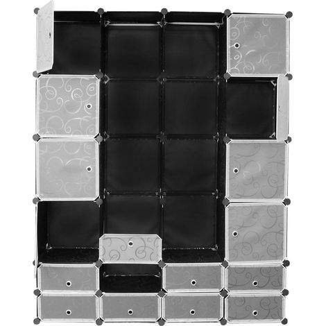 Randaco Kleiderschränke Regalsystem 180x142x37cm, Groß Garderobenschrank, für Schlafzimmer Miete Zimmer, zum Aufbewahren, Schwarz - 16+8 Gitter (1/5)