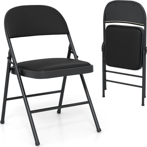 Sedie da pieghevoli imbottite pranzo metallo impilabili PVC set 2 Nero (1/4)