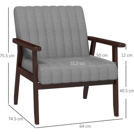 Un fauteuil de chambre moderne rembourré en bois avec des coutures tubulaires (gris). (1/5)
