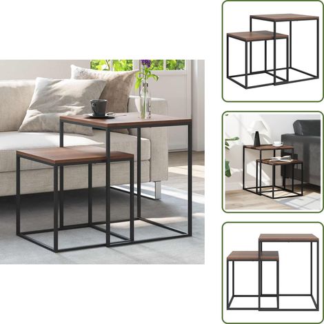 Couchtisch-Set 2-tlg. Holzwerkstoff und Metall - Couchtisch - Holztisch - Wohnzimmer Dekoration - Side Table - Nighstand (1/5)
