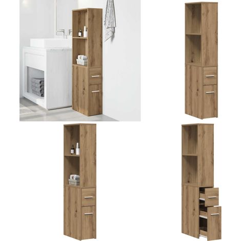 Armoire de salle de bain étroite avec roulettes chêne artisanal - Armoire de rangement - Armoire de salle de bain étroite (1/5)