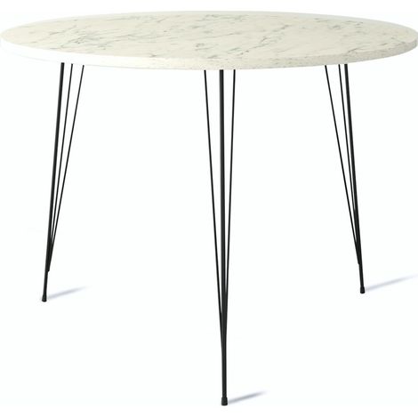 Cotecosy – Table à manger ronde 90cm – Bois effet marbre blanc – Pieds en épingle acier noir – Hauteur 75cm – Pour cuisine et salle à manger (1/5)