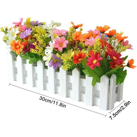 . Fleurs artificielles en pot 30 cm – 1pc avec clôture en bois – Décoration réaliste pour balcon et jardin – Fleur de soie durable (1/5)