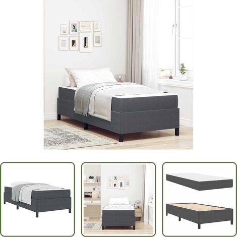 Lits en bois - Cadre de lit avec matelas Gris foncé 80 x 200 cm tissu (1/5)