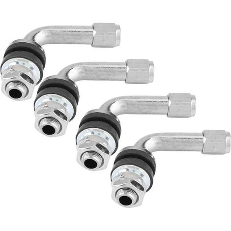 Tiges de valve pour pneus automobile et moto, angle droit 90°, lot de 4, en laiton chromé, fixation filetée M10×1 (1/5)