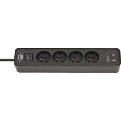 Multiprise Ecolor 4 prises avec interrupteur et 2 ports USB 5V DC 2,1A - 1,5m H05VV-F 3G1,0 BLANCHE (1/3)