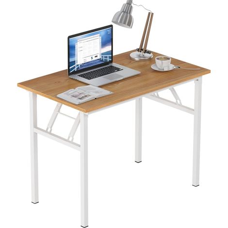 SOGES Klappbarer Schreibtisch,100 x 60 x 75 cm,Kompakter Computertisch,Büromöbel,PC-Tisch,Arbeitstisch,Teak weiß