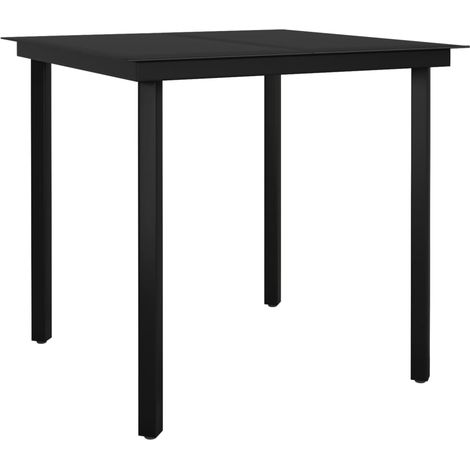 Table à dîner de jardin,Table d'extérieur Noir 80x80x74 cm Acier et verre CFW84427 (1/5)