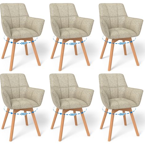 LEWE Lot de 6 Chaises de Salle à Manger Pivotantes avec Accoudoirs, Fauteuil Rembourrée avec Dossier en coton, Khaki (1/5)