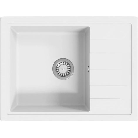 Fregadero de cocina con rebosadero ovalado granito blanco vidaXL (1/5)