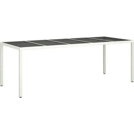 vidaXL Garden Table White 250x100x75 cm Poly Rattan and Tempered Glass (1/5)