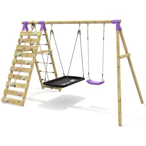 Rebo Double Swing Set with Climbing Wall - Sage Purple (1/5)