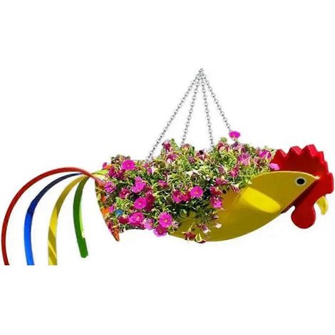 Pot de fleurs en métal, forme exquise, coq coloré, pot de fleurs suspendu, pots de fleurs décoratifs pour jardin, S, E (1/5)