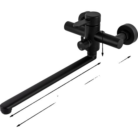 Robinet de cuisine, douchette escamotable, température réglable, noir (1/2)