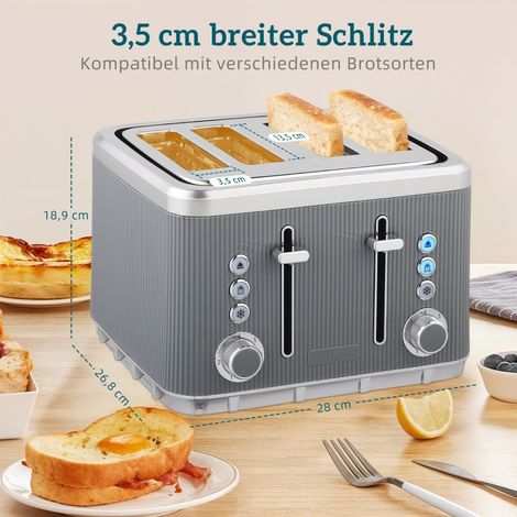 Bouilloire électrique 2200W, 1,7L à ébullition rapide, filtre anti-calcaire, grille-pain 4 fentes, 7 niveaux de dorure, gris (1/5)