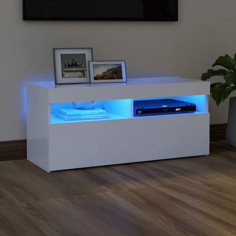 Meuble TV avec lumières LED, Banc TV, Armoire de rangement Blanc 90x35x40 cm LWW16238 DESIGN IN (1/5)