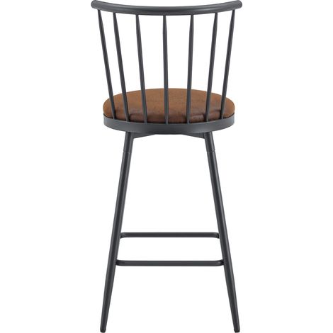 Barhocker aus Metall im Windsor-Stil mit gepolstertem braunem Sitz (1/5)