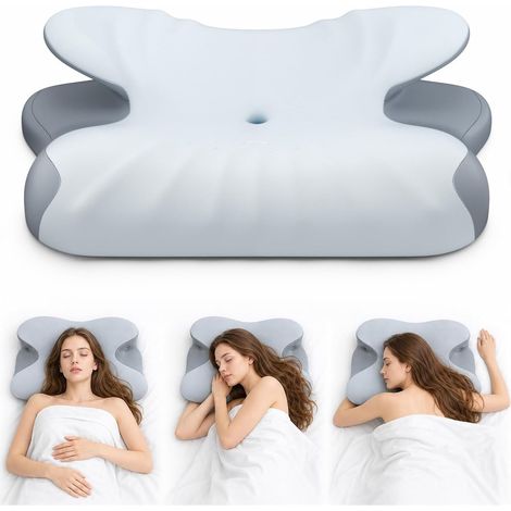 Coussin orthopédique en mousse à mémoire de forme - Coussin de soutien pour la nuque - Anti-ronflement - Oreiller ergonomique pour les côtés, le dos et le ventre - Gris (1/5)