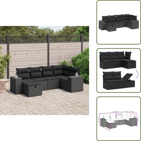 Cuscini per schienale - vidaXL Set Divano da Giardino 6 pz con Cuscini Nero in Polyrattan - Rattan PE