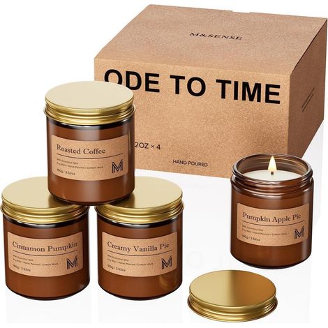 Set de bougies parfumées 4x100g cire de soja avec huiles essentielles, parfums d'automne, coffret cadeau