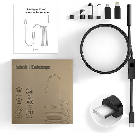 [JAMAIS UTILISÉ]Caméra endoscopique industrielle, outil d'inspection avec résolution 1920p, 8 LED, écran couleur TFT 1,8", compatible iOS et Android, étanche IP67, câble semi-rigide de 5 mètres (16,4  (1/3)