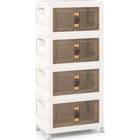 Rangement modulable à la maison, armoire de rangement pliable à 4 boîtes avec portes avant et roues verrouillables (1/5)