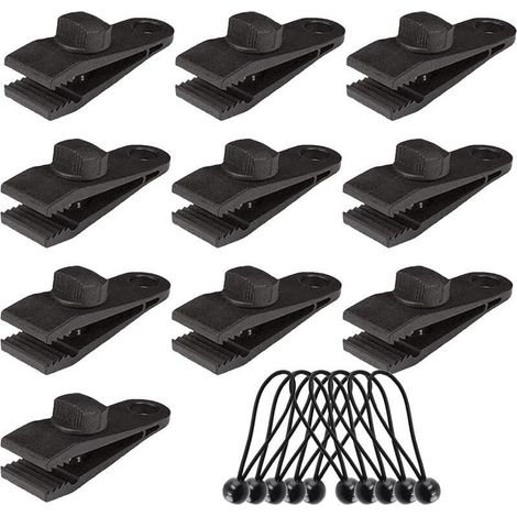 10 juegos de clips para lonas, clips para toldos, abrazaderas para lonas, clips para tiendas de campaña, tensores elásticos, accesorios para camping y toldos. (1/5)