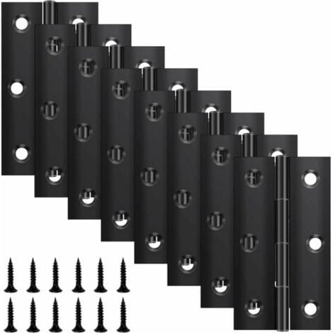 Lot de 8 charnières pliantes 68 mm × 38 mm, charnière en acier inoxydable noir, charnière piano, petite charnière, charnière de porte pour portes, fenêtres, armoires avec 48 vis (1/5)