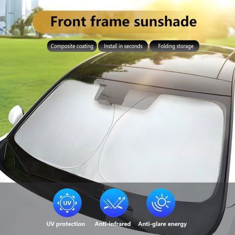 Pare-Soleil - Tissu Argent Titane 240T - Pour Pare-Brise Avant de Voiture - Isolation Thermique et Protection UV - 145 x 80 cm (1/4)