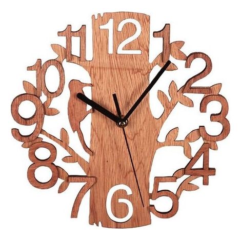 Horloge Murale Arbre en Bois Horloge Ronde Silencieuse Anti-tic-tac pour Cuisine Salon Chambre Bureau (211129GS05-1) (1/5)