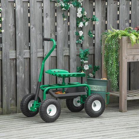 Carro de jardín de metal verde con asiento giratorio y altura regulable (1/5)