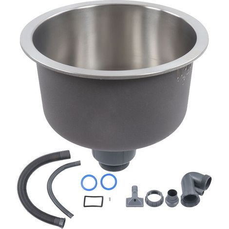 Mini évier de cuisine rond en acier inoxydable, bassin rond avec raccord de gouttière de 30 cm de diamètre (1/4)