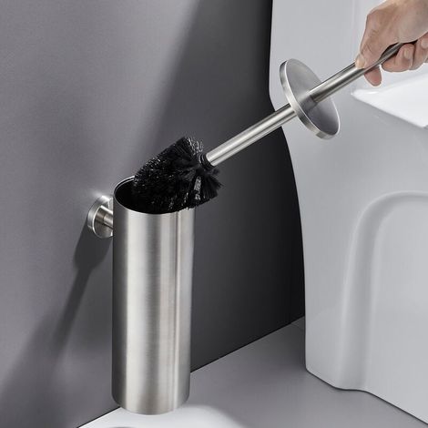 Brosse de Toilette avec Porte-balai WC Mural Inox Salle de Bains Toilettes 1pcs (1/4)