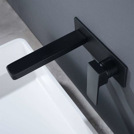 Bleifreier Wand-Badezimmer-Wasserhahn aus Vollkupfer, Wand-Waschtisch-Wasserhahn für Badezimmer-Badewannen-Wasserhähne, Mischbatterie, Schwarz (1/5)