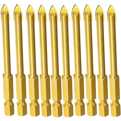 Lot de 10 forets 6 mm en carbure de tungstène avec tige hexagonale plate pour miroir, porcelaine, marbre (1/4)