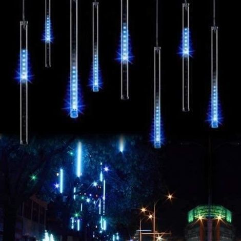 8 lumières tombantes, LED solaires 30 cm, décoration pluie de météorites pour jardin et intérieur bleu (1/4)