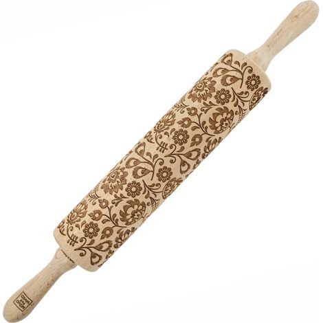 Rouleau à pâtisserie en bois MoodForWood, gravé, 43 cm, avec poignées, idéal pour la pâtisserie - Motif folklorique polonais (1/5)