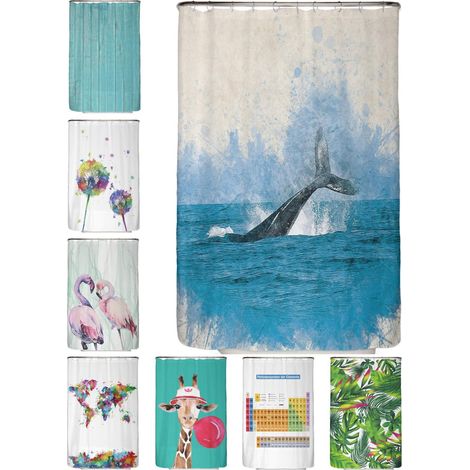 Rideau de Douche 120x200– Rideaux de Douche en Tissu Polyester Épais Lavable en Machine avec Anti Moisissure et Imperméable Inclus 12 Crochets Rideau (Baleine)