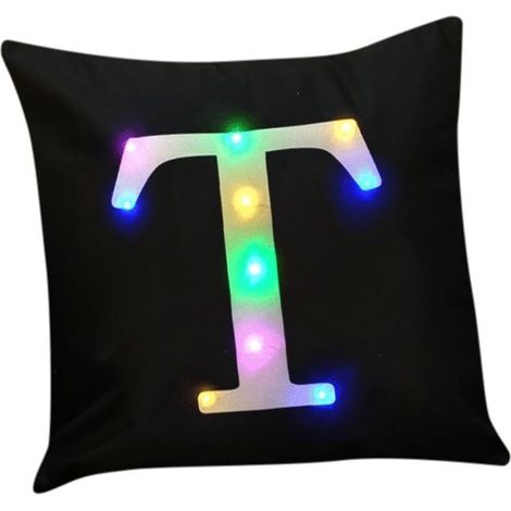 18x18 pouces LED couleur Glitter velours lettre housse de coussin taie d'oreiller Bar Party (noir, t) (1/5)