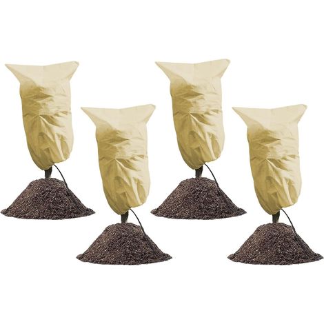 Lot de 4 Voile Hivernage Plante Exterieur, 100 X 80cm Housse Hivernage pour Plantes, Voile Dhivernage, Housse d’Hivernage Arbre, Housse hivernage Palmier Con Ajustable avec Cordon de Serrage (1/5)