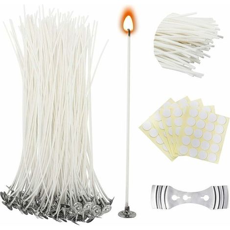 100 Stück Wachskerzendochte, 15 cm, Kerzendochte mit Sockel zur Kerzenherstellung, von DEBUNS