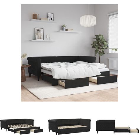 The Living Store Tagesbett Ausziehbar mit Schubladen Schwarz 90x190 cm Samt - Betten & Bettgestelle (1/5)